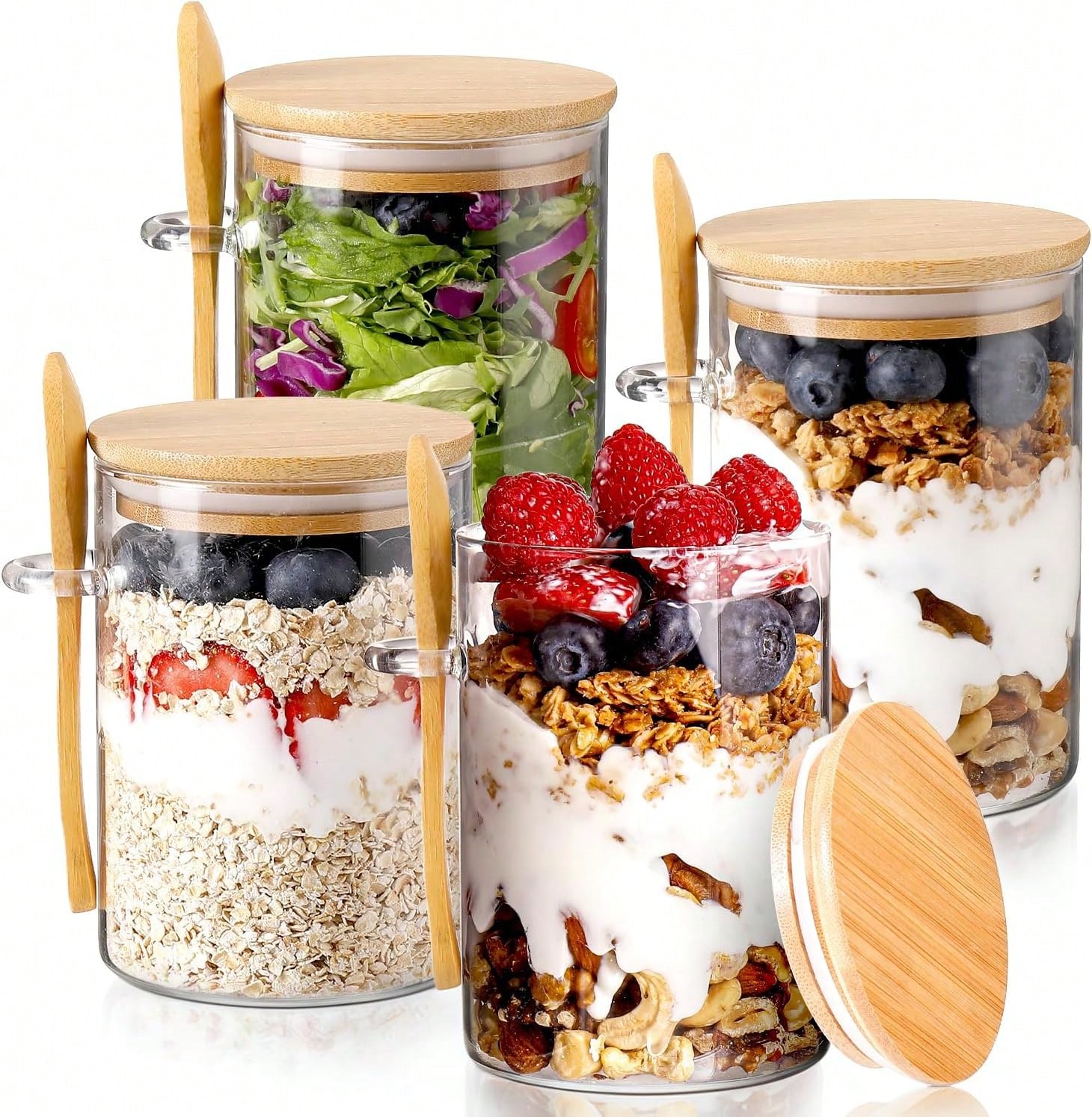 Meal Prep Overnight Oats - 4개 세트 오버나이트 오트밀 용기, 현대적인