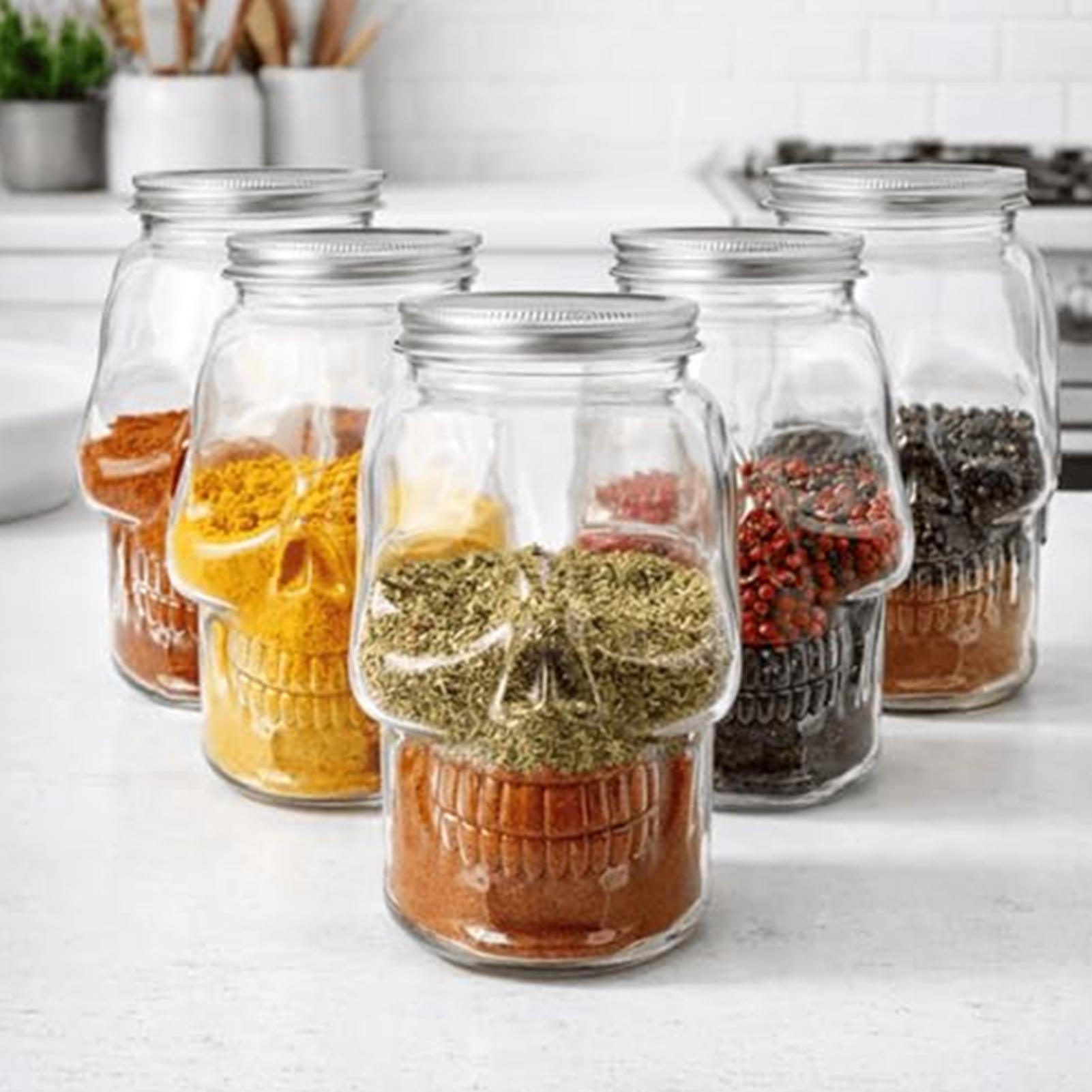 Meal Prep Jar Salad - 투명한 해골 모양 뚜껑이 있는 넓은