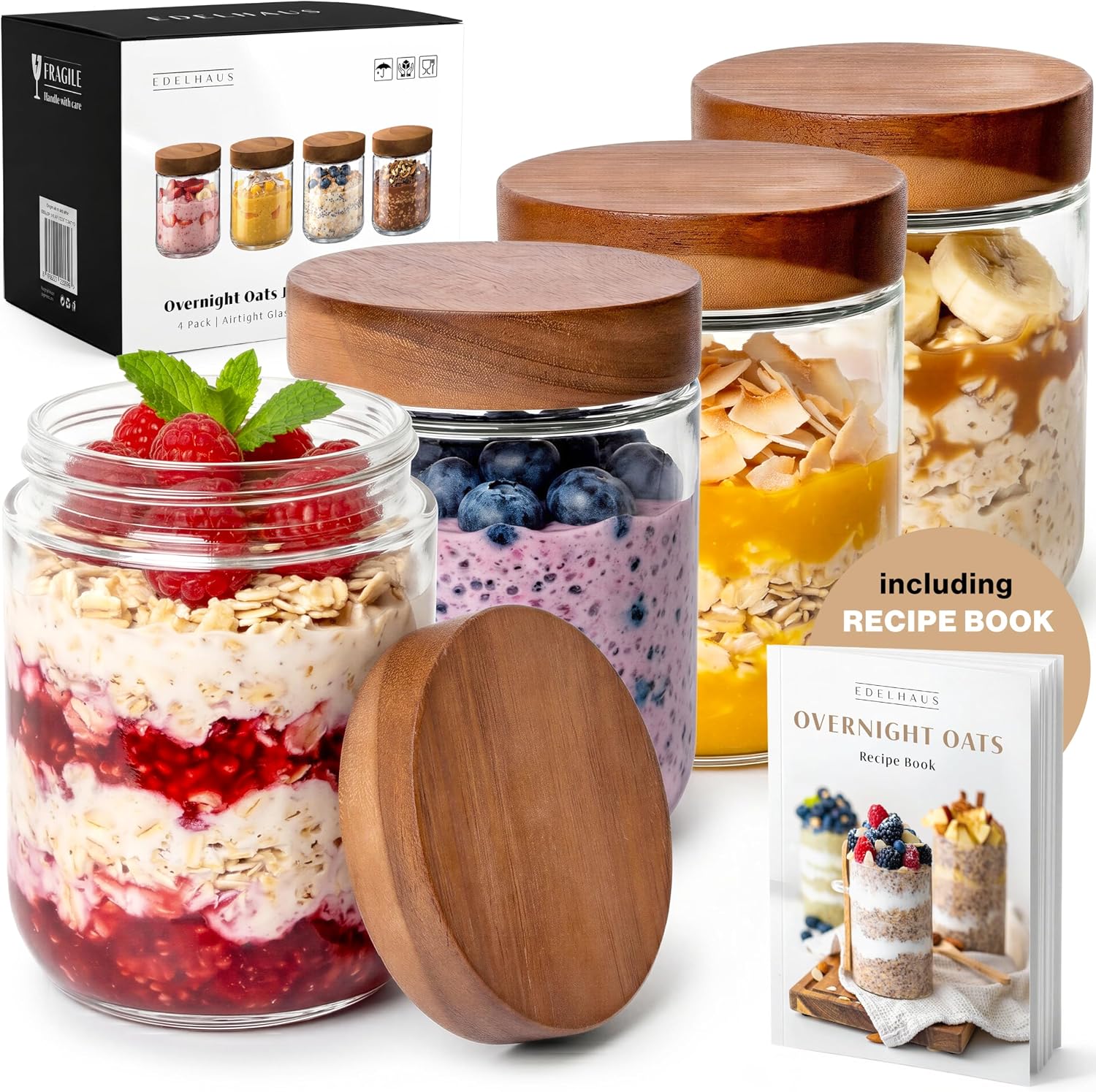 Meal Prep Overnight Oats - 16온스 유리 식품 보관 용기(밀폐형 아카시아