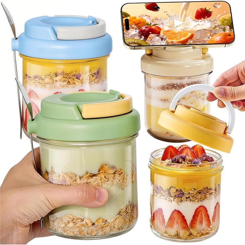 Meal Prep Overnight Oats - KYCOR-오버나이트 오트밀 용기(뚜껑과 스푼 포함) 식사