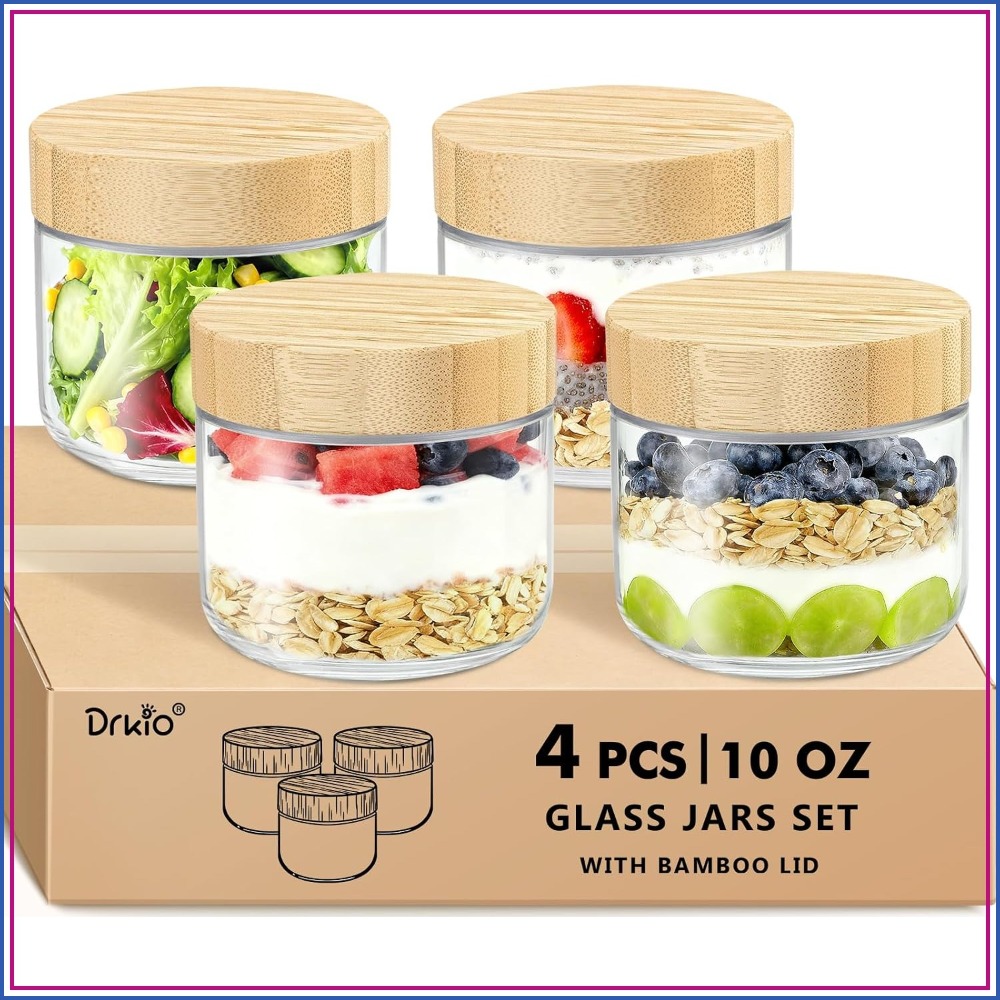 Meal Prep Overnight Oats - 10온스 오버나이트 오트밀 용기(대나무 뚜껑 포함)