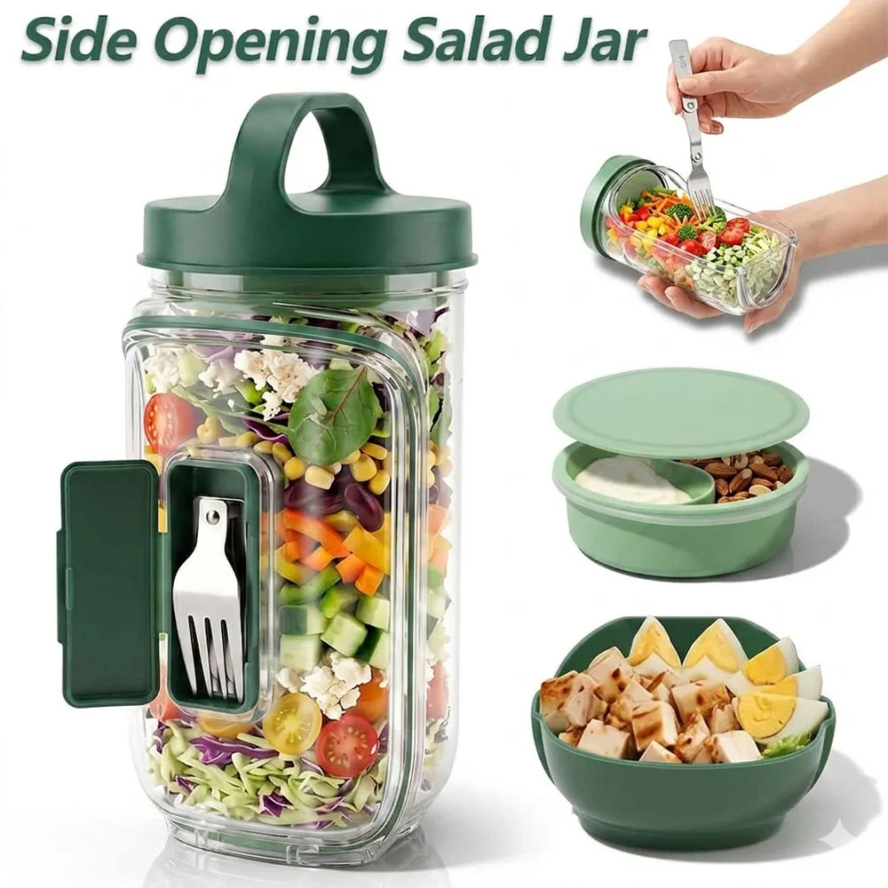 새로운 휴대용 샐러드 용기, 누수 방지 측면 개방형 샐 - Meal Prep Jar Salad 리뷰 및 가격