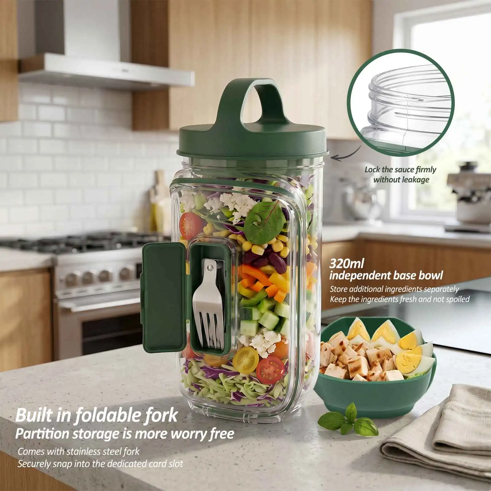 새로운 휴대용 샐러드 용기, 누수 방지 측면 개방형 샐 - Meal Prep Jar Salad 리뷰 및 가격