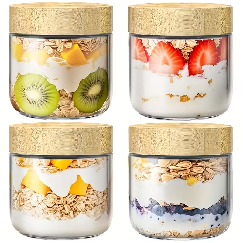 대나무 뚜껑이 있는 4팩 오버나이트 오트밀 용기, 10 - Meal Prep Overnight Oats 리뷰 및 가격