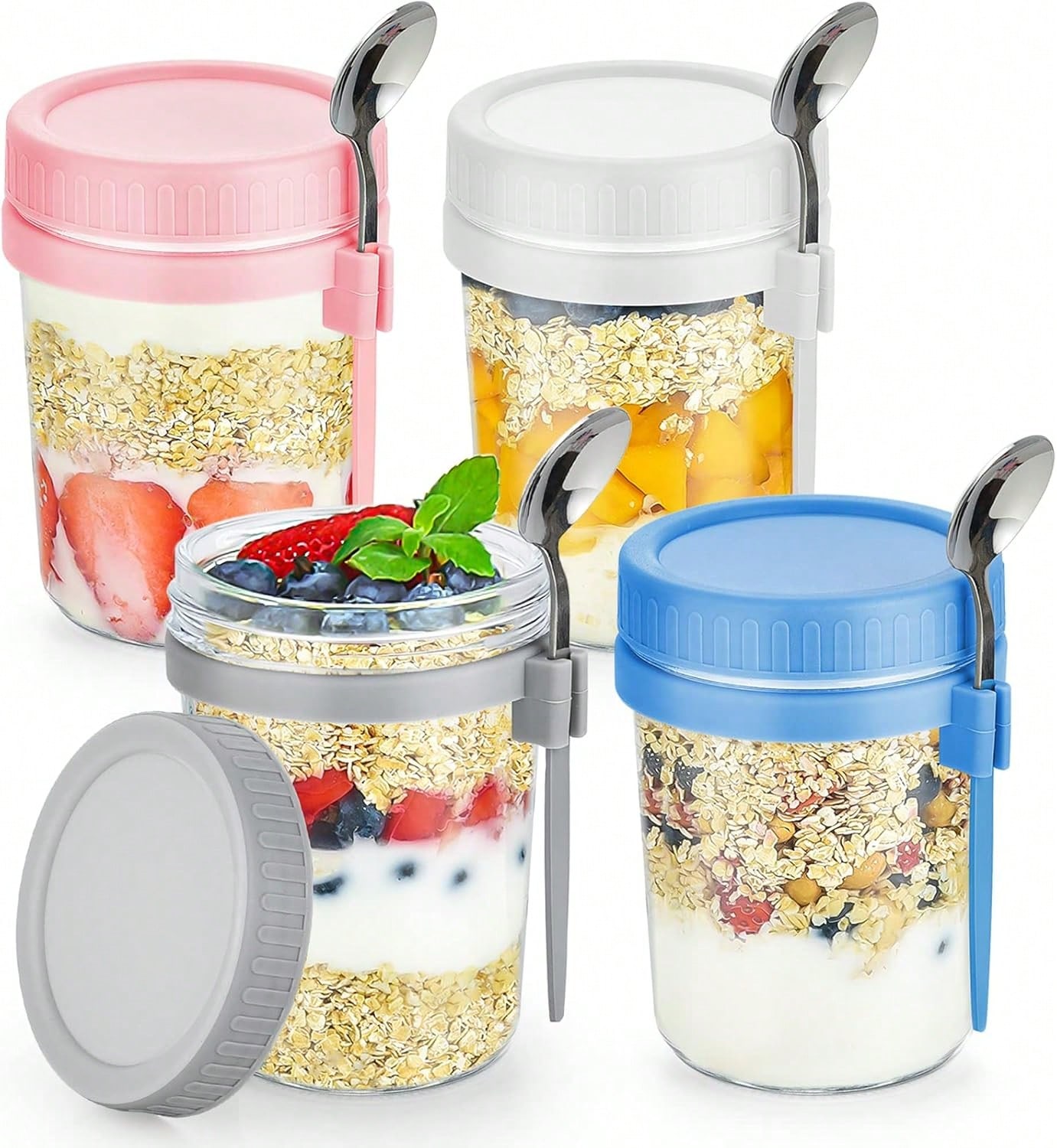 4개 세트 오버나이트 오트밀 용기(뚜껑과 스푼 포함)  - Meal Prep Overnight Oats 리뷰 및 가격