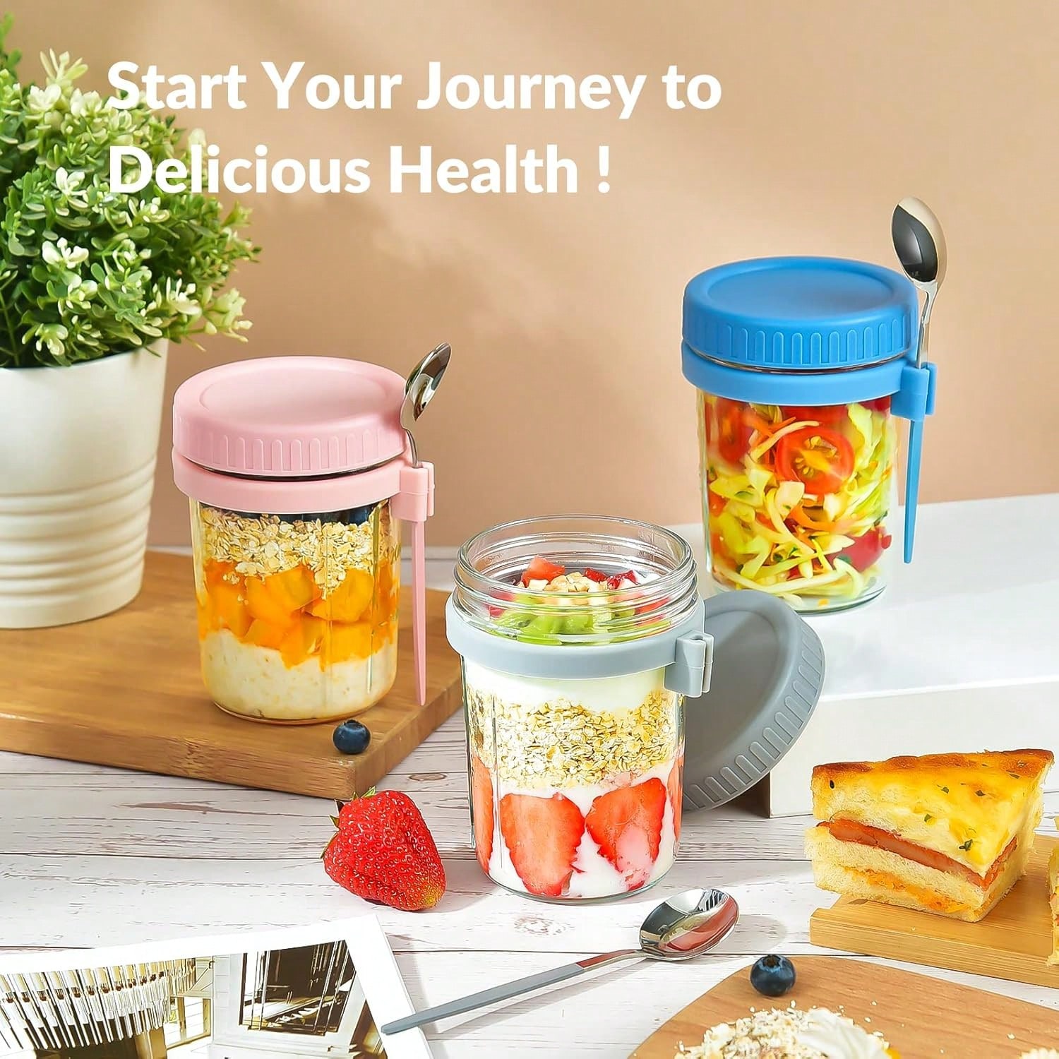 4개 세트 오버나이트 오트밀 용기(뚜껑과 스푼 포함)  - Meal Prep Overnight Oats 리뷰 및 가격