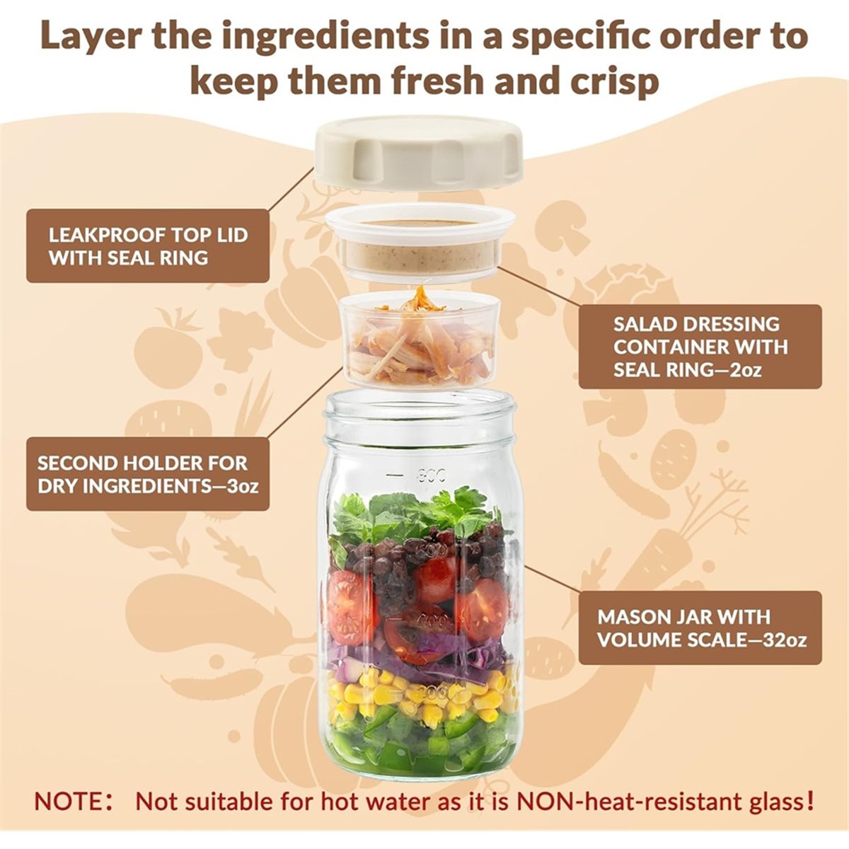 A67T 새 상품 4개입 유리 샐러드 병(뚜껑 포함)  - Meal Prep Jar Salad 리뷰 및 가격