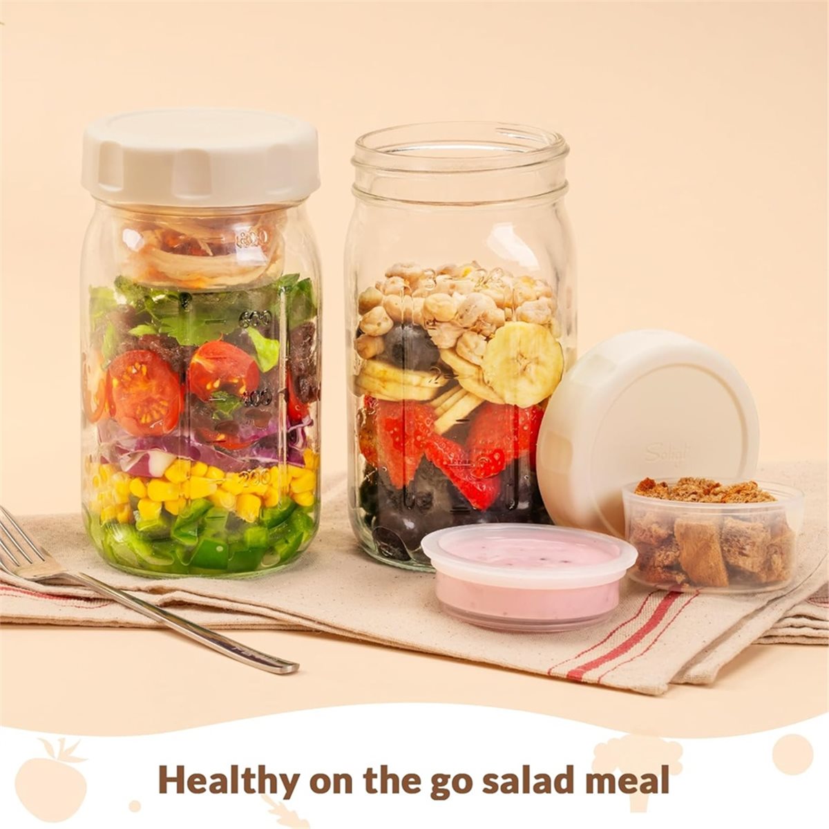 A67T 새 상품 4개입 유리 샐러드 병(뚜껑 포함)  - Meal Prep Jar Salad 리뷰 및 가격