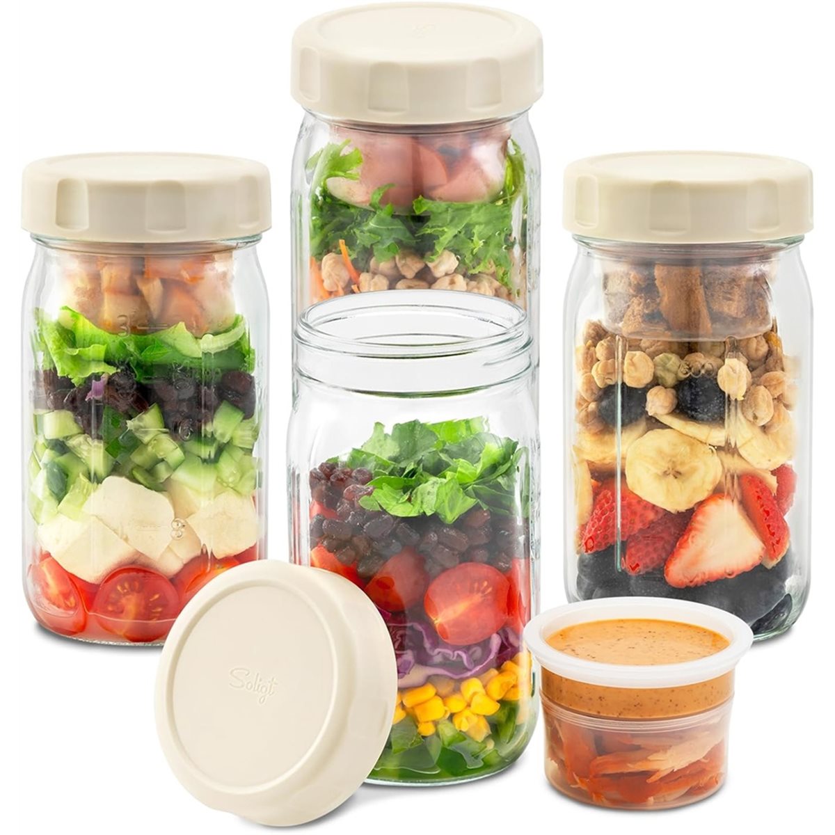 A67T 새 상품 4개입 유리 샐러드 병(뚜껑 포함)  - Meal Prep Jar Salad 리뷰 및 가격