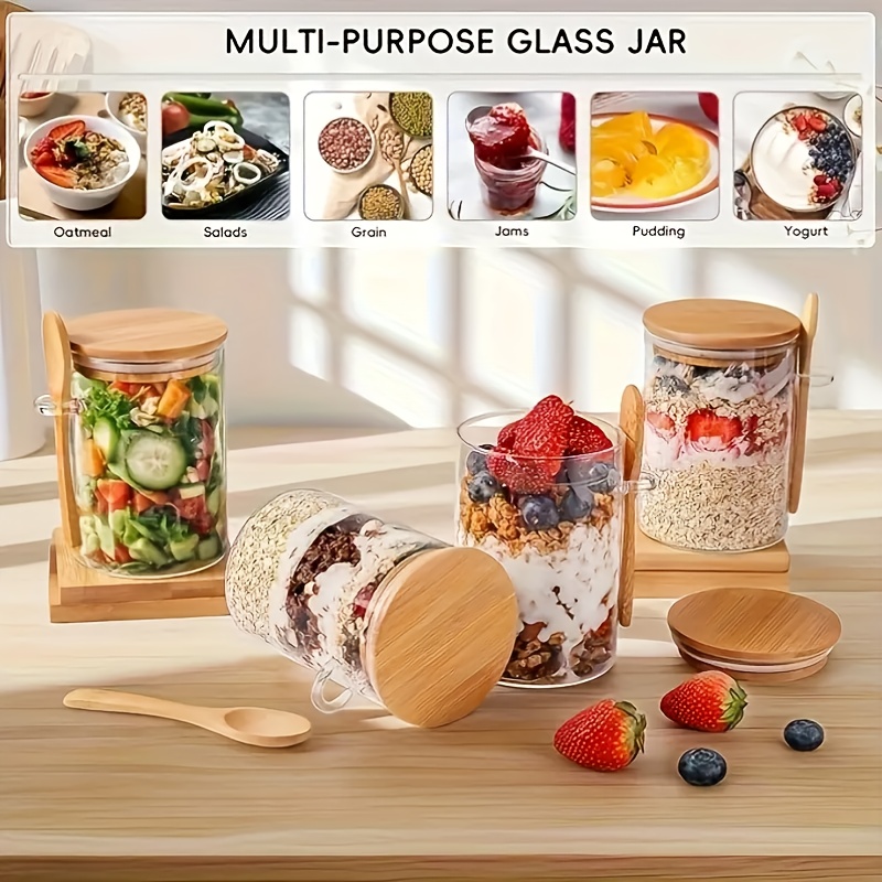 1/2/4/8개 세트의 오트밀용 유리 컵 세트, 뚜껑과 - Salad Container Jar 리뷰 및 가격